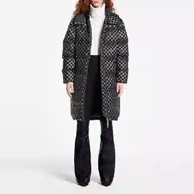 Louis Vuitton FW21 Checkerboard Long Hooded Down Jacket Black