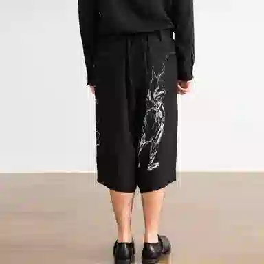 Yohji Yamamoto FW21 Black Silk Sketch Print Pants