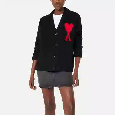 AMIPARIS FW22 Love Heart Logo Wool Cardigan Black
