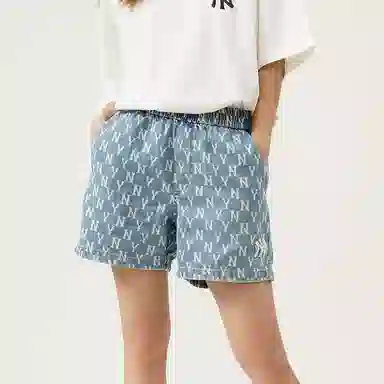 MLB Classic Logo Denim Shorts Light Blue
