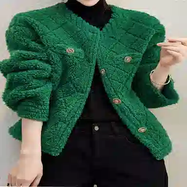 【dme】 纯色简约菱形格绒感外套 女款