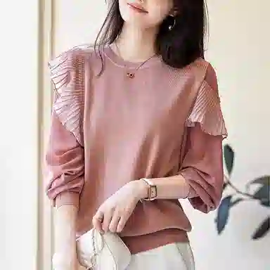 【dme】 纯色拼接休闲长袖针织衫 女款