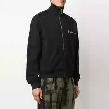 Versace Logo Embroidered Zip Jacket Black