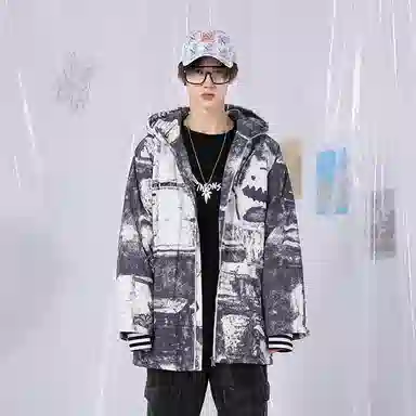 bt Abstract Print Hooded Cotton Jacket