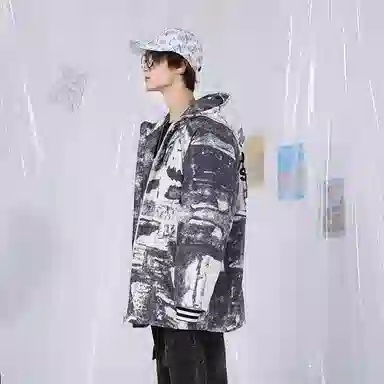 bt Abstract Print Hooded Cotton Jacket
