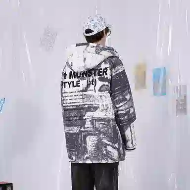 bt Abstract Print Hooded Cotton Jacket