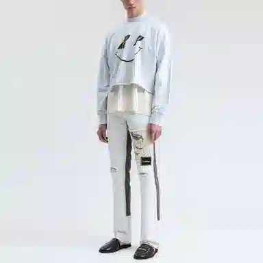 WE11DONE SS21 Distressed Patchwork Jeans White