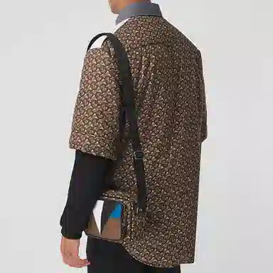 Burberry Geometric Print Nylon Crossbody Bag Brown