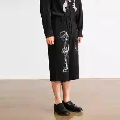Yohji Yamamoto FW21 Black Silk Sketch Print Pants