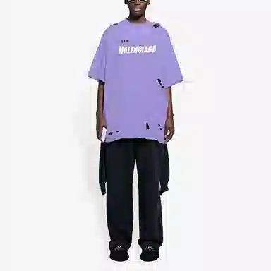 Balenciaga SS22 Caps Destroyed T-Shirt Purple