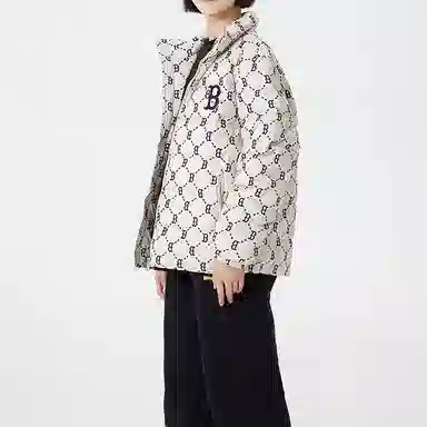 MLB Diamond Monogram Short Down Jacket Beige