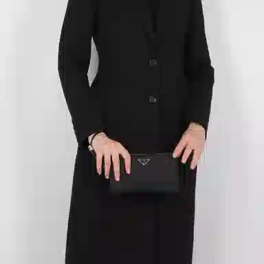 Prada Triangle Logo Nylon Clutch Black