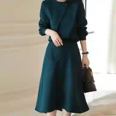 【dme】 纯色简约长袖卫衣休闲长裙裙装套装 女款