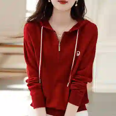 【dme】 纯色简约连帽长袖针织衫 女款