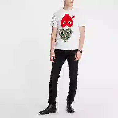 CDG Play Camouflage With Upside Down Heart T-Shirt T