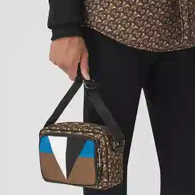 Burberry Geometric Print Nylon Crossbody Bag Brown