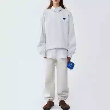 ADER ERROR SS22 Double Heart Crewneck Oatmeal Gray