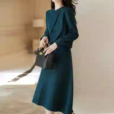 【dme】 纯色简约长袖卫衣休闲长裙裙装套装 女款