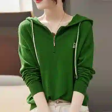 【dme】 纯色简约连帽长袖针织衫 女款