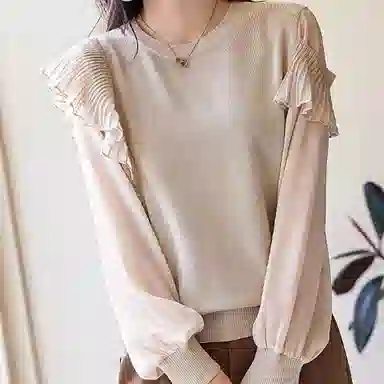 【dme】 纯色拼接休闲长袖针织衫 女款