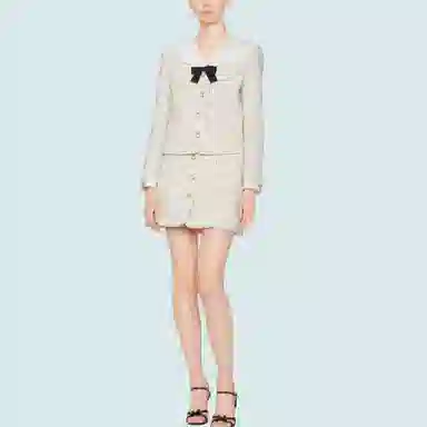 Miu Miu Bow Detail V-Neck Jacket Ivory