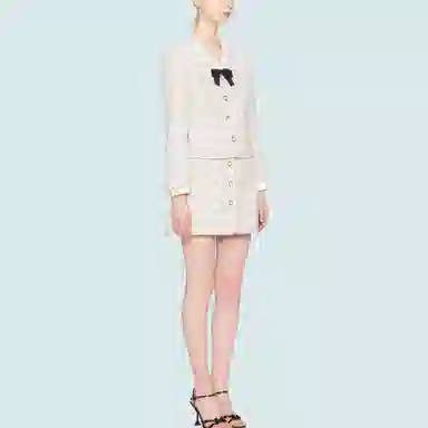 Miu Miu Bow Detail V-Neck Jacket Ivory