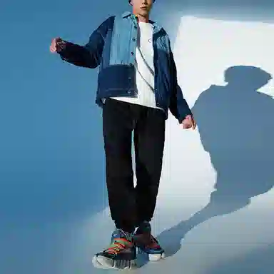 中国李宁 悟创吾意 撞色拼接单排扣色块翻领宽松棉服 男款 蓝色