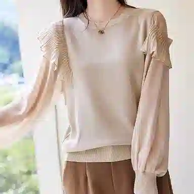 【dme】 纯色拼接休闲长袖针织衫 女款