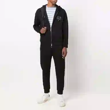 Emporio Armani Logo Embroidered Zip Hoodie Black