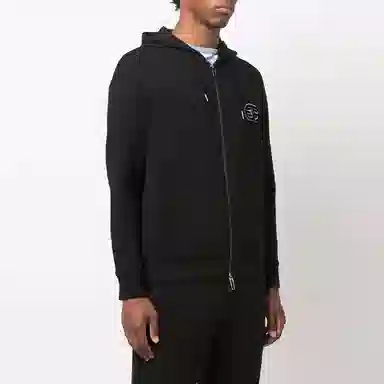 Emporio Armani Logo Embroidered Zip Hoodie Black