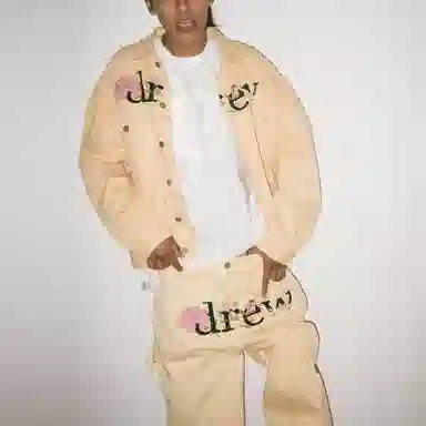 Drew House logo SS21 Floral Trucker Jacket - Drew washed tangerine