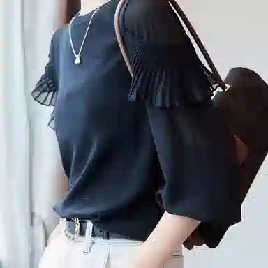 【dme】 纯色拼接休闲长袖针织衫 女款