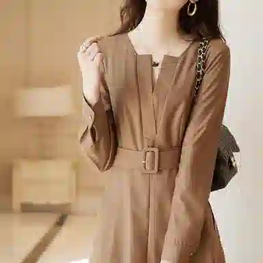 【dme】 纯色简约休闲长袖连衣裙 女款