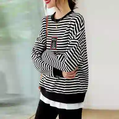 【dme】 圆领条纹薄款长袖卫衣 女款 黑白