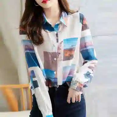 【dme】 图案满印薄款长袖衬衫 女款 浅粉红