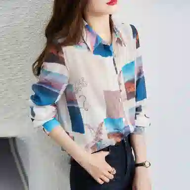 【dme】 图案满印薄款长袖衬衫 女款 浅粉红