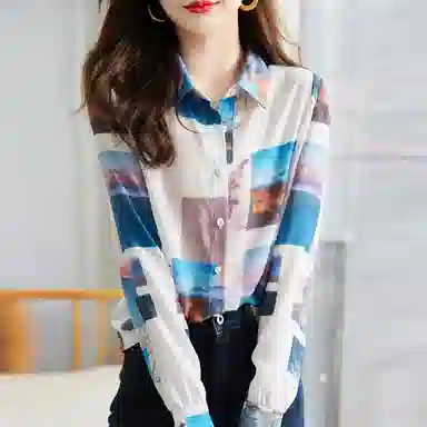 【dme】 图案满印薄款长袖衬衫 女款 浅粉红