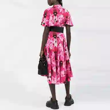 Alexander McQueen Floral Print Short Sleeve Dress