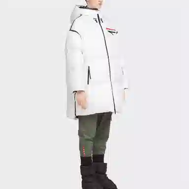 Prada Oversized Long Nylon Colorblock Hooded Down Coat White