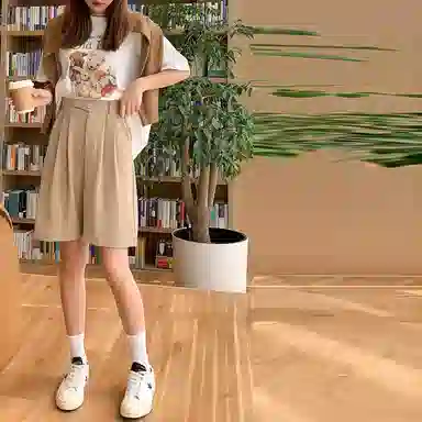 【dme】高腰纯色五分休闲短裤 女款