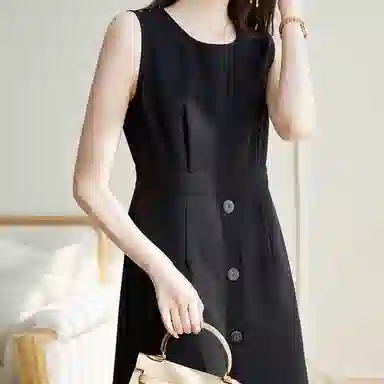 【dme】 纯色圆领高腰无袖连衣裙 黑色