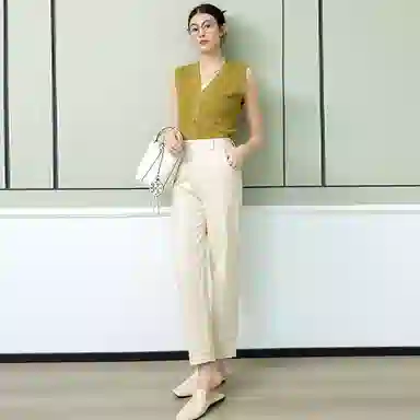 美洋 纯色高腰直筒九分休闲裤 女款