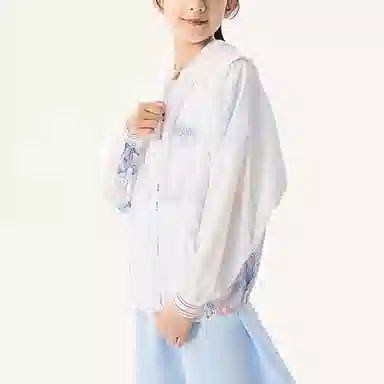 安踏 童装 印花字母拉链连帽长袖运动外套 女童 纯净白