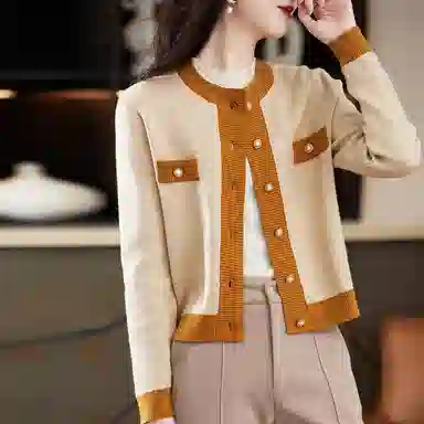 【dme】 简约休闲单排扣撞色针织衫 女款