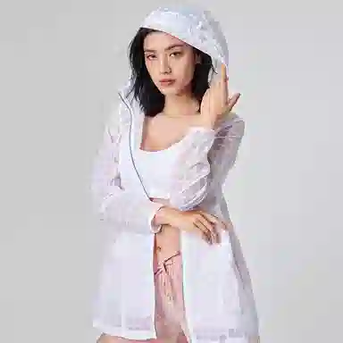 探路者 格子户外轻薄速干连帽皮肤衣 女款