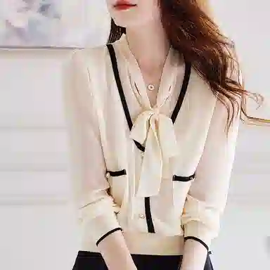 【dme】 纯色领口拼色长袖衬衫 女款 杏色