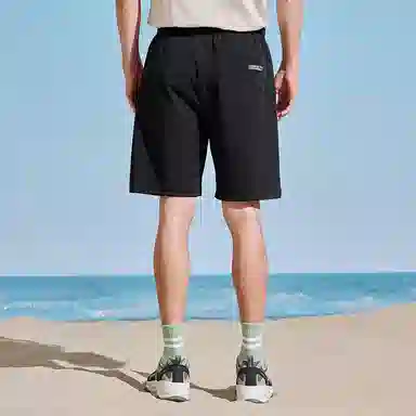 探路者 纯色速干户外透气弹力五分短裤 男款
