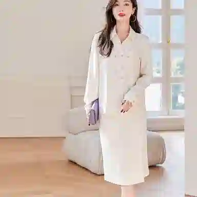 【dme】长袖衬衫开衩半身裙装套装 女款 米白