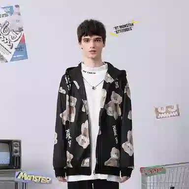 bt Bear Print Hoodie Jacket