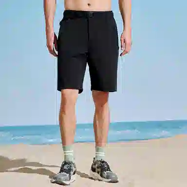 探路者 纯色速干户外透气弹力五分短裤 男款